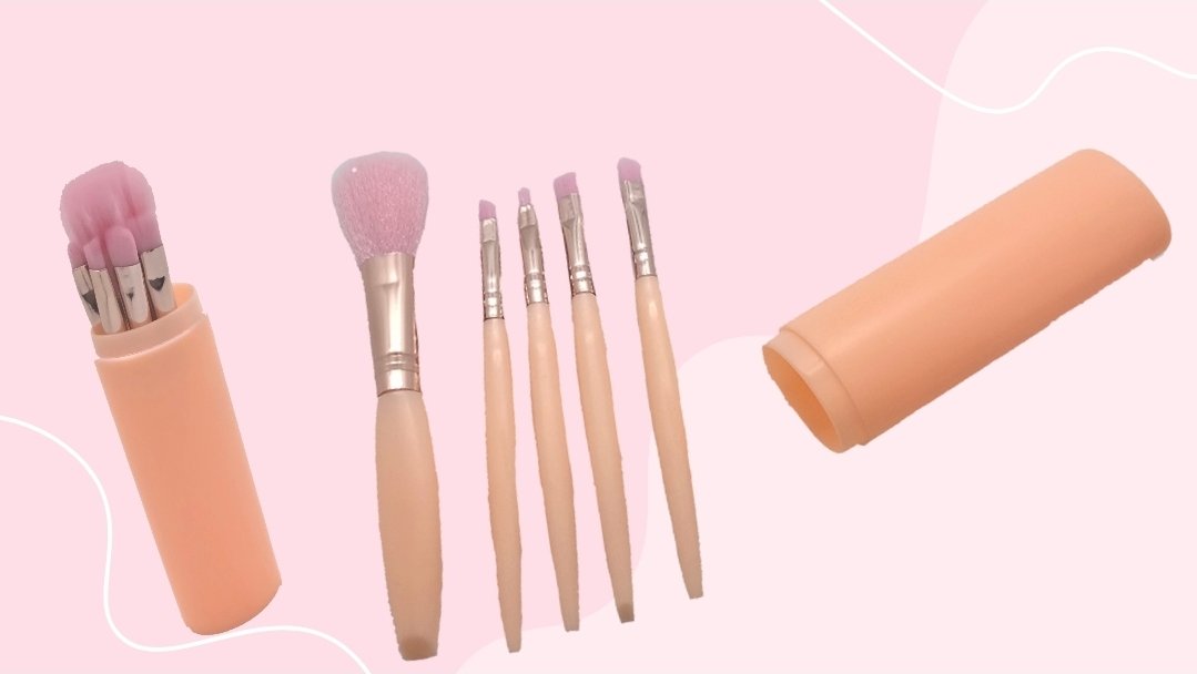 SET DE BROCHAS DE MAQUILLAJE CON ESTUCHE TUBULAR – COLOR DURAZNO ZJ225441 - Imagen 3